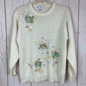 Vintage P.A. International L Large Sequin  Beaded Shimmer Sweater Artsy Flawed